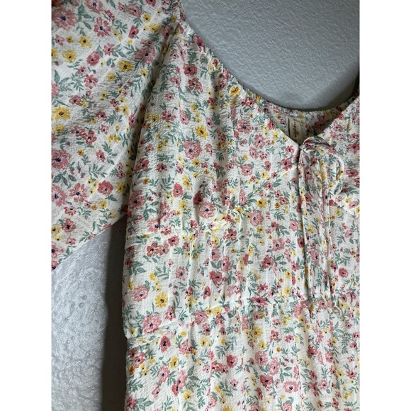 Mini Dress Floral Cream Multi-Color Juniors Size XL Ballon Sleeve Kingston Grey - Picture 2 of 12